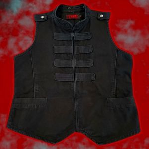 *SOLD* Tripp NYC Black Denim Full Zip Men's Vest Size XL Skulls Goth Grunge Y2K